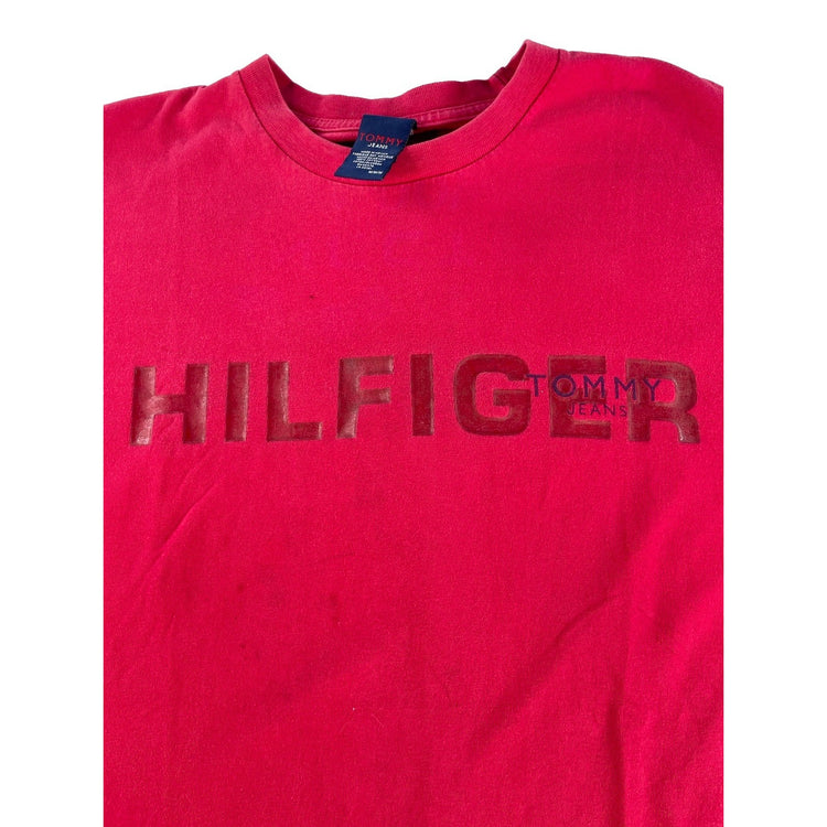 Mens Red Vintage Tommy Hilfiger spellout T Shirt Size M