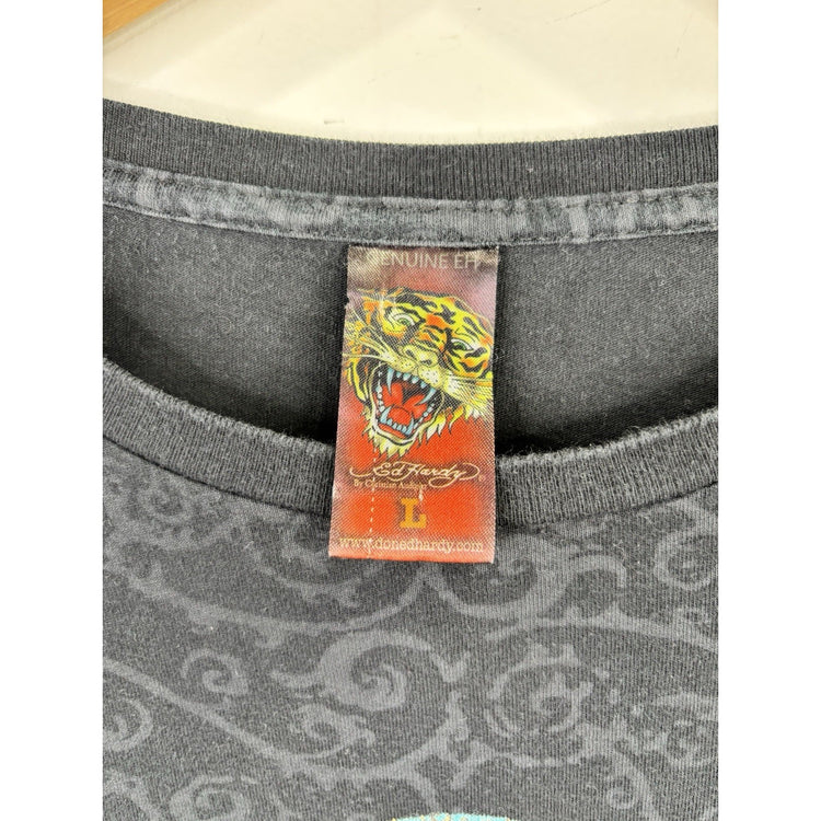 Mens Y2k Ed Hardy All Over Print Long Sleeve T-shirt Size L