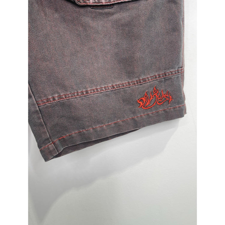 Men’s Diss Jeans Shorts Black Zip Y2K Hip Hop Skater Grunge Baggy 34x15