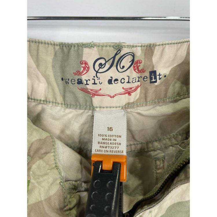 Women’s Y2K So Wear It Declare It Camo Cargo Utility Pants Sz 16 30x28