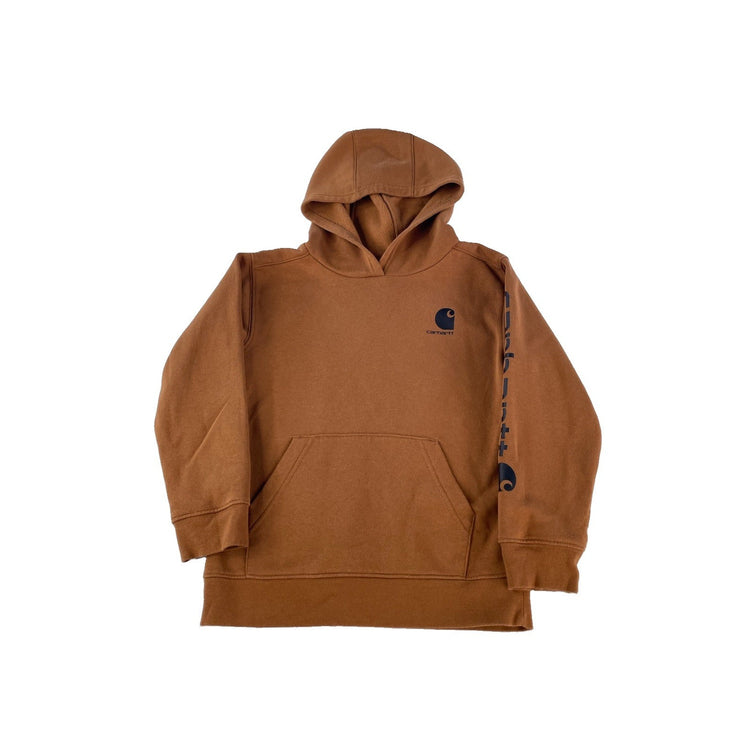 Boys Carhartt Brown Graphic Sleeve Pullover Fleece Hoodie Shirt Size 7