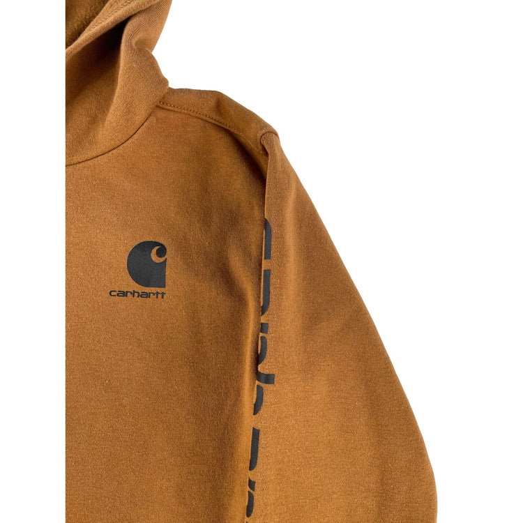 Boys Carhartt Brown Graphic Sleeve Pullover Fleece Hoodie Shirt Size 7