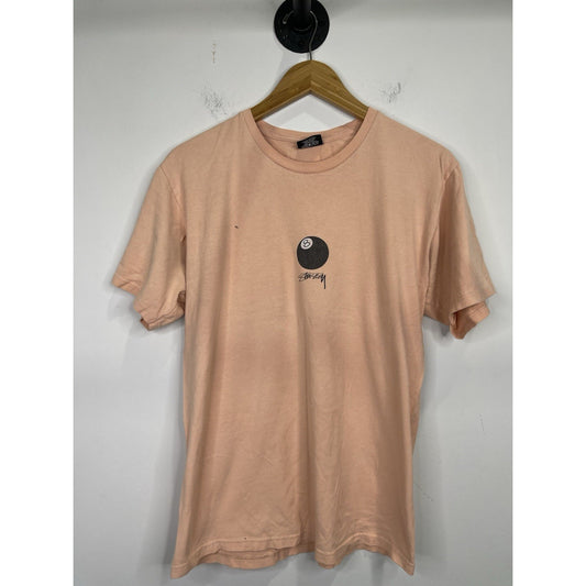 Y2K STUSSY 8 BALL LOGO T-SHIRT SHORT SLEEVE Peach Men Medium