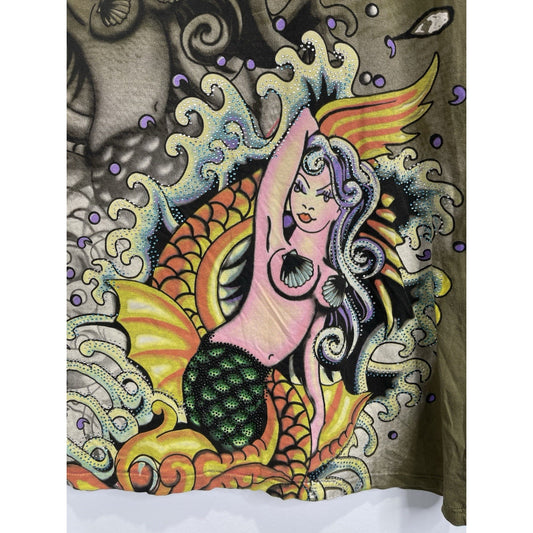 VTG Ed Hardy Christian Audigier Jeweled Long Sleeve Shirt L Made In USA