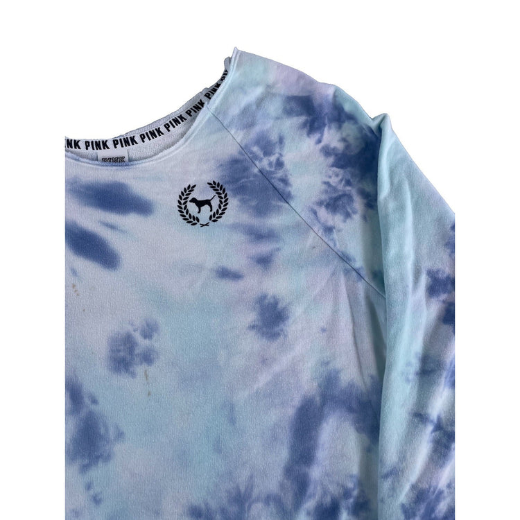 Womens Victoria's Secret PINK Blue Tie Dye Crewneck Sweatshirt Size M