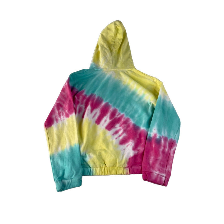 Girls DKNY NWT Pastel Tie Dye Sequin Logo Cropped Pullover Hoodie SIZE L 12