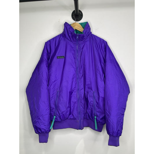 Vintage Reversible Columbia Mens Large Puffer Zip-up Jacket Teal Purple
