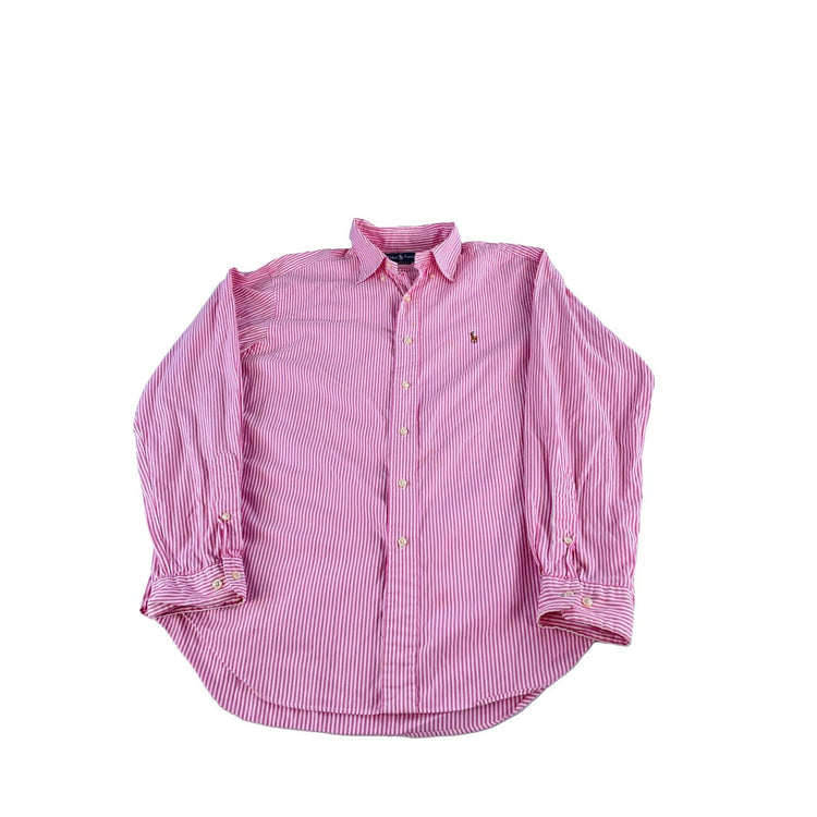 Mens Polo Ralph Lauren Classic Fit Pink & White Striped Button Down size 16