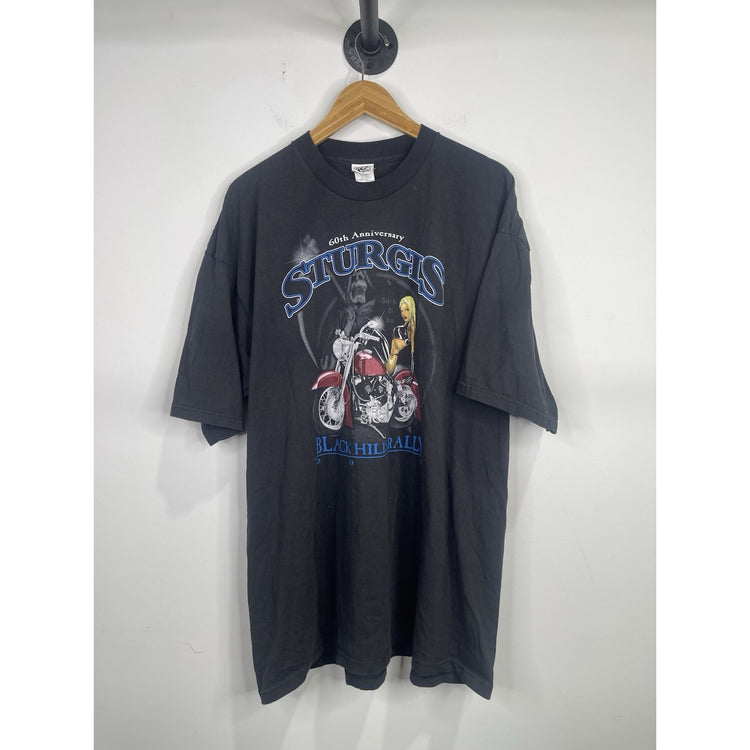 Men’s VTG 2000s Sturgis 60th Anniversary Black Hills Rally Graphic Tshirt Sz 3XL
