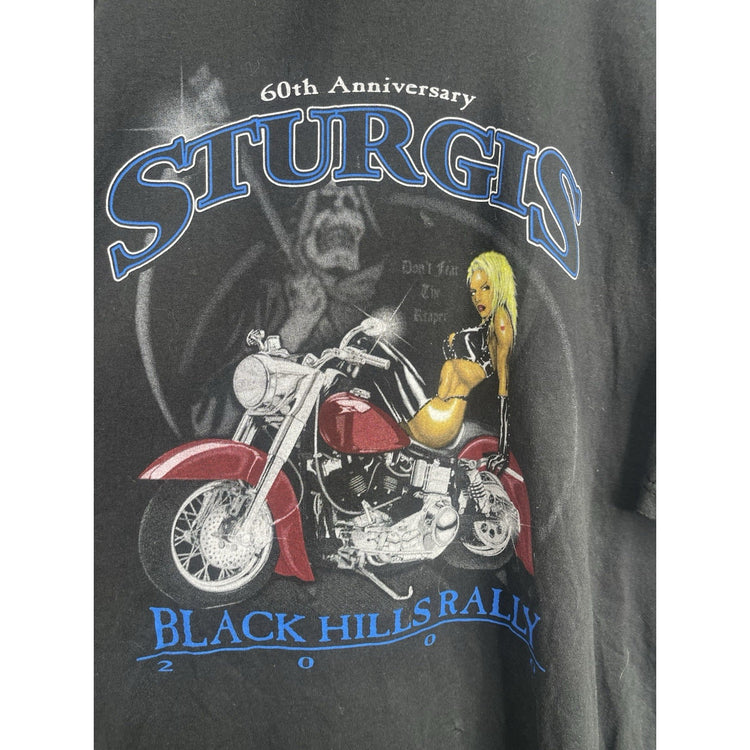 Men’s VTG 2000s Sturgis 60th Anniversary Black Hills Rally Graphic Tshirt Sz 3XL