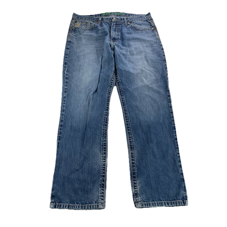 Mens CINCH SAWYER Relaxed Wide-leg Blue Jeans Size 38x32