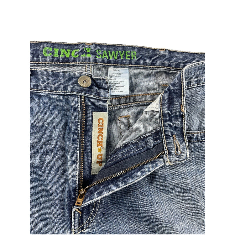 Mens CINCH SAWYER Relaxed Wide-leg Blue Jeans Size 38x32