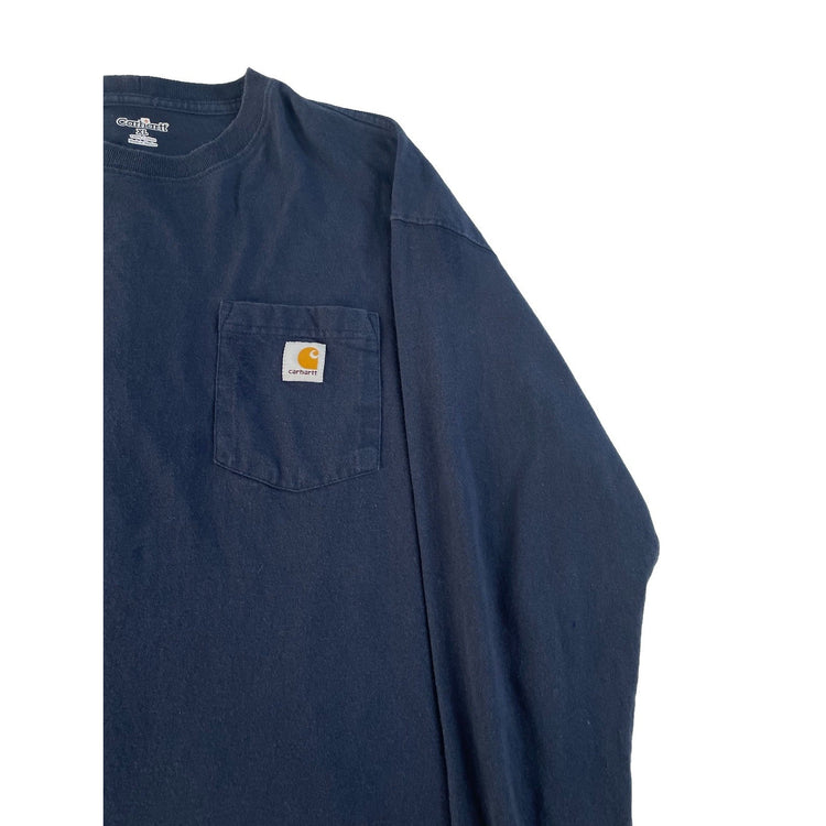 Men Carhartt Long Sleeve Pocket T-Shirt Navy Blue Size XL