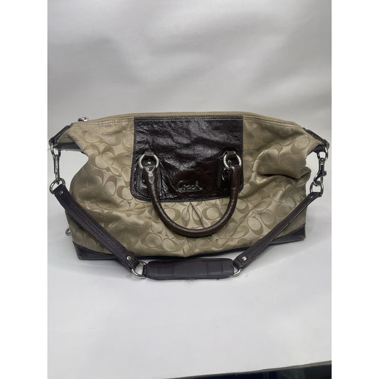 Brown And Beige Coach Ashley Signature C's Satin Satchel