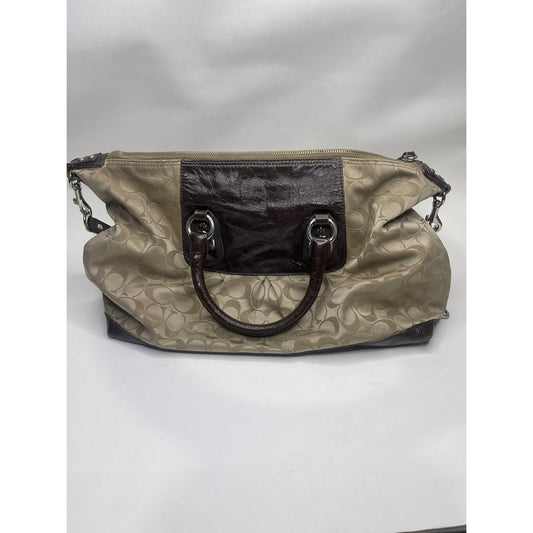 Brown And Beige Coach Ashley Signature C's Satin Satchel