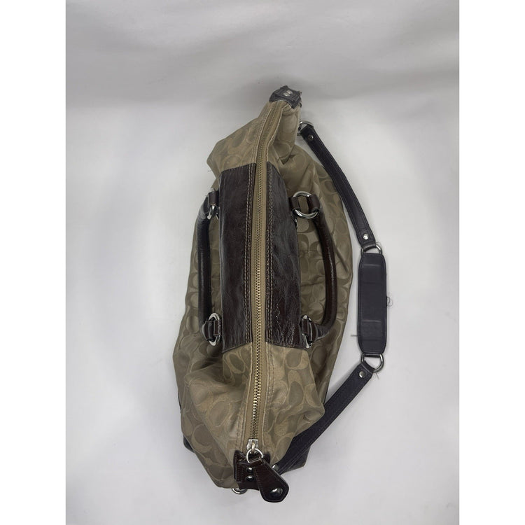 Brown And Beige Coach Ashley Signature C's Satin Satchel