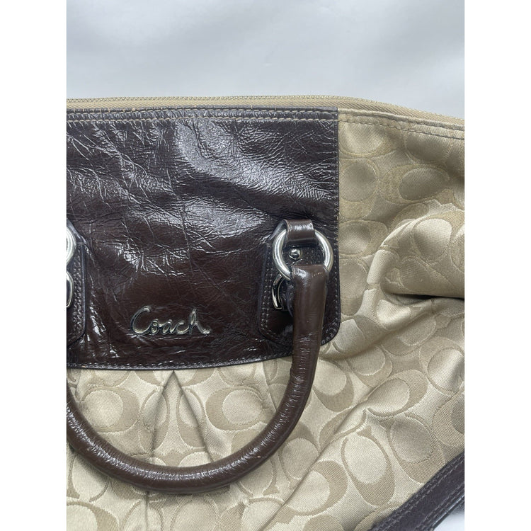Brown And Beige Coach Ashley Signature C's Satin Satchel