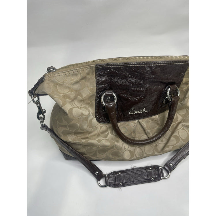 Brown And Beige Coach Ashley Signature C's Satin Satchel