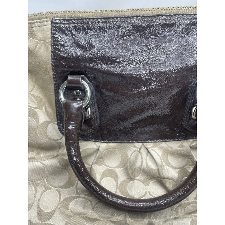 Brown And Beige Coach Ashley Signature C's Satin Satchel