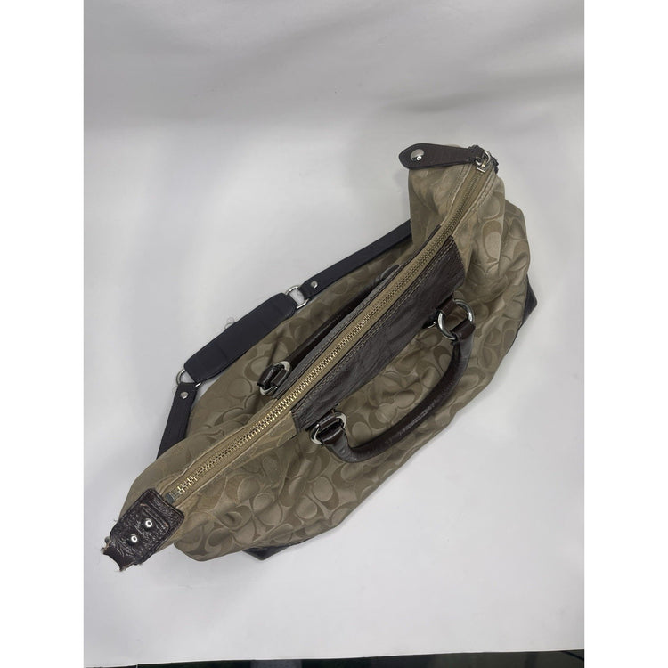 Brown And Beige Coach Ashley Signature C's Satin Satchel