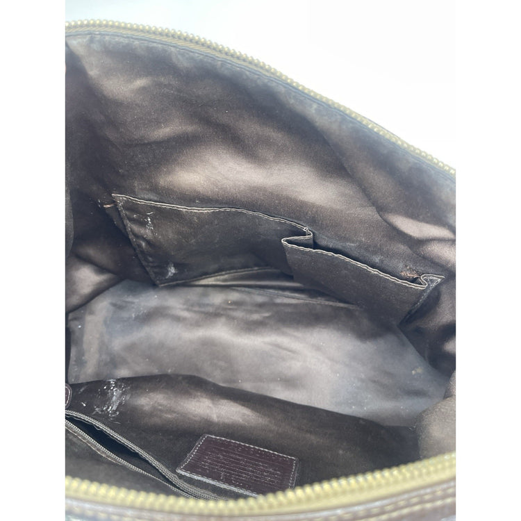 Brown And Beige Coach Ashley Signature C's Satin Satchel
