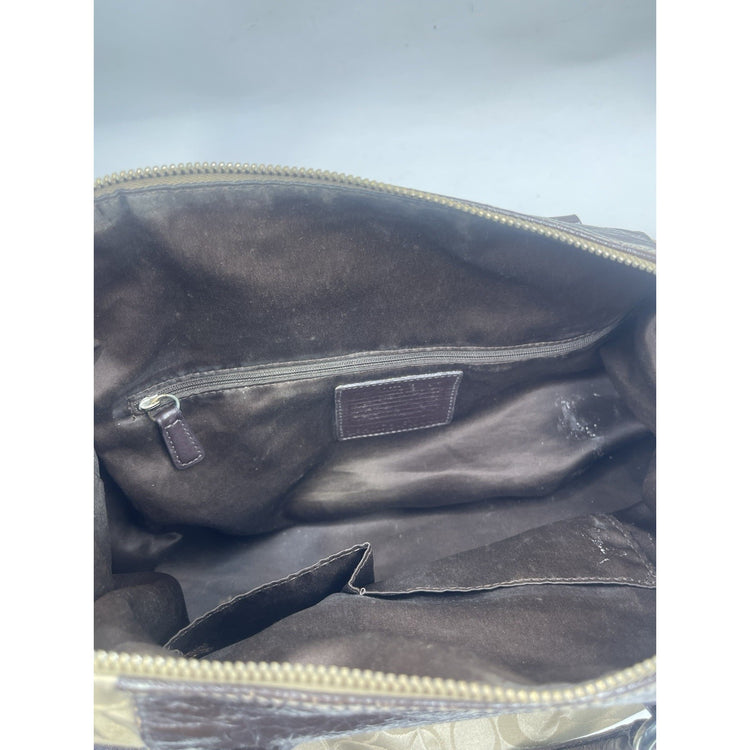 Brown And Beige Coach Ashley Signature C's Satin Satchel