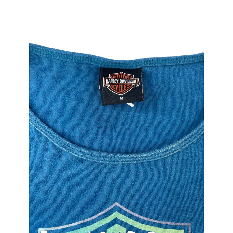 Womens Harley Davidson Slim Fit Blue Wide-Neck Tee Size M
