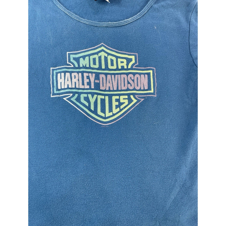 Womens Harley Davidson Slim Fit Blue Wide-Neck Tee Size M
