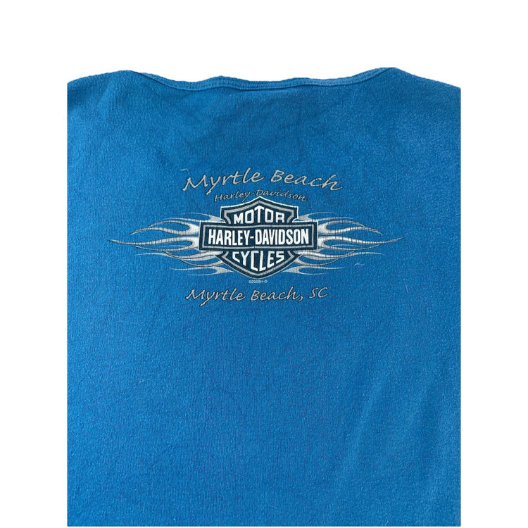 Womens Harley Davidson Slim Fit Blue Wide-Neck Tee Size M