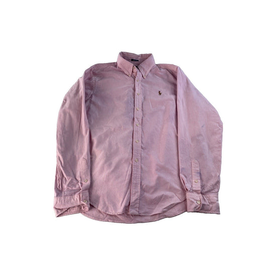 Men Ralph Lauren Classic Fit White W Pink Stripes ButtonUp Shirt Size 14