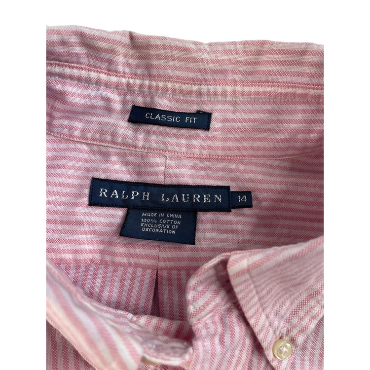 Men Ralph Lauren Classic Fit White W Pink Stripes ButtonUp Shirt Size 14
