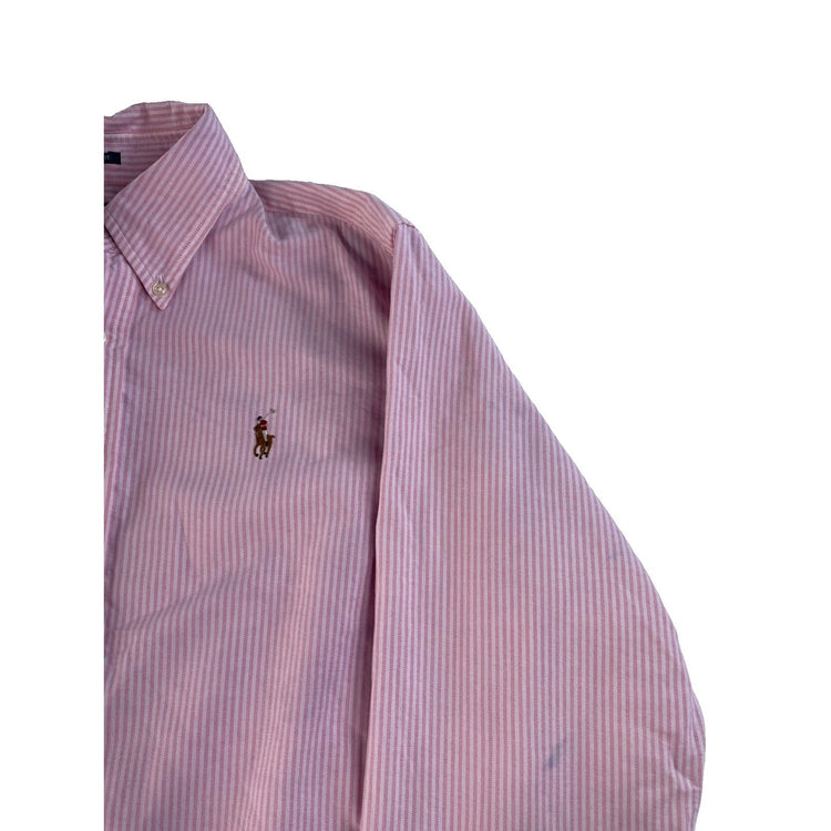 Men Ralph Lauren Classic Fit White W Pink Stripes ButtonUp Shirt Size 14