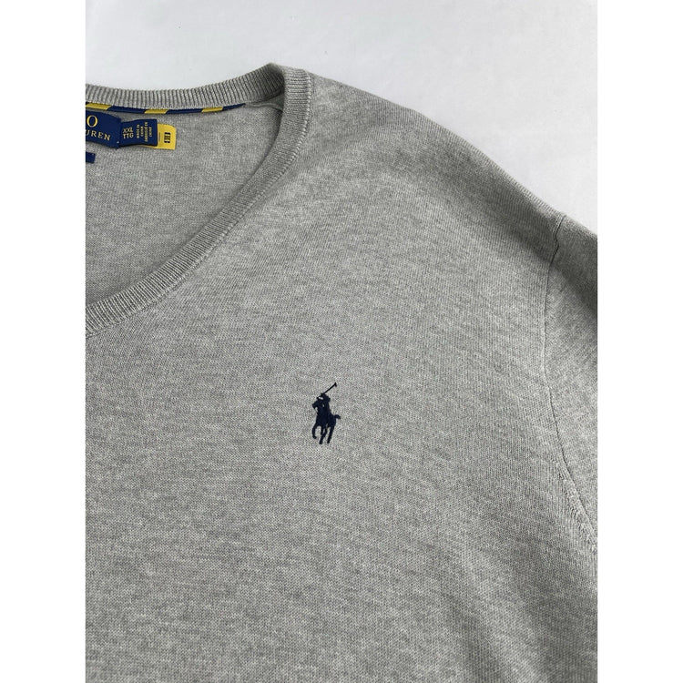 Mens Polo Ralph Lauren Size 2XL Light Grey V Neck Sweater