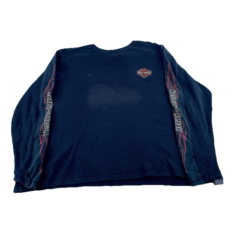 Mens Vintage Harley Davidson Black FlameSleeve Longsleeve Thermal Shirt Size 2XL