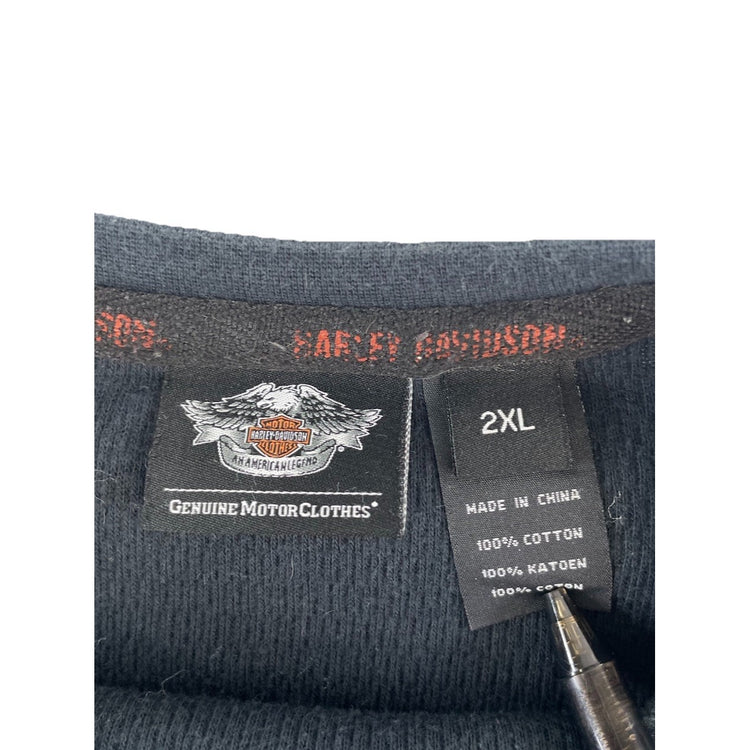 Mens Vintage Harley Davidson Black FlameSleeve Longsleeve Thermal Shirt Size 2XL