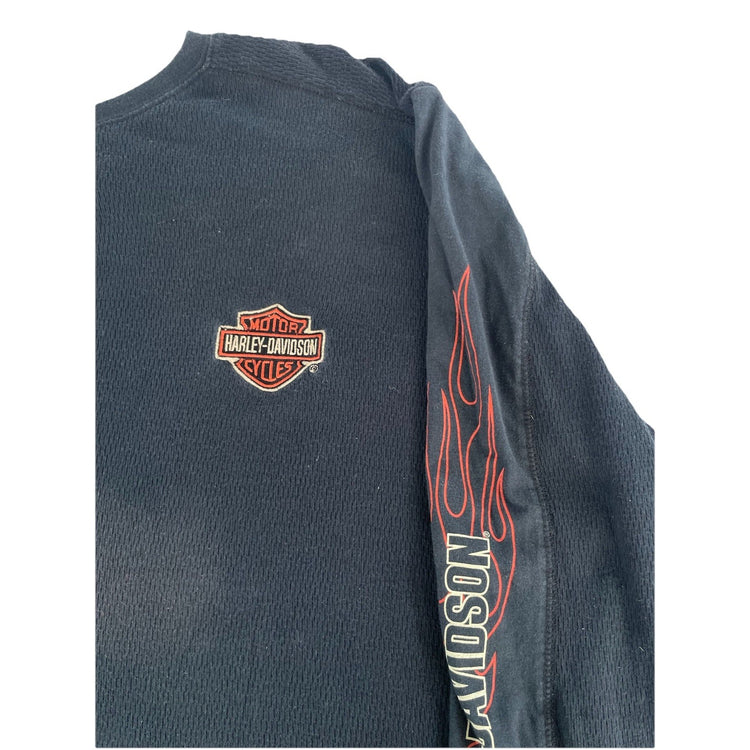 Mens Vintage Harley Davidson Black FlameSleeve Longsleeve Thermal Shirt Size 2XL