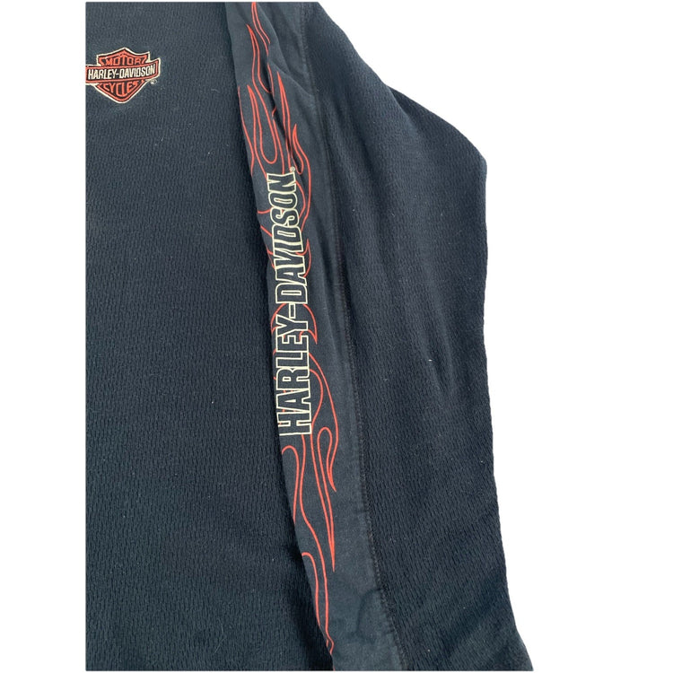 Mens Vintage Harley Davidson Black FlameSleeve Longsleeve Thermal Shirt Size 2XL