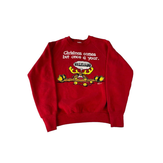 Mens Vintage Fruit of the Loom Red Christmas Reindeer Graphic Sweatshirt Size M