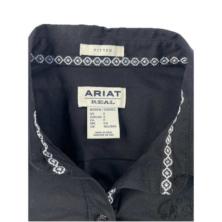 Womens Ariat REAL, Fitted Western Black ButtonUp Longsleeve Shirt, Size S