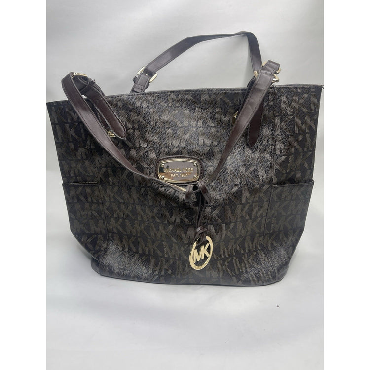 Brown Michael Kors Signature Pebble Leather Logo Monogram Tote