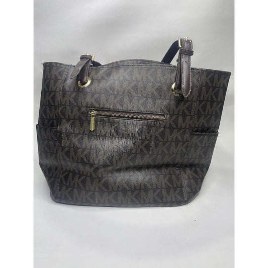Brown Michael Kors Signature Pebble Leather Logo Monogram Tote