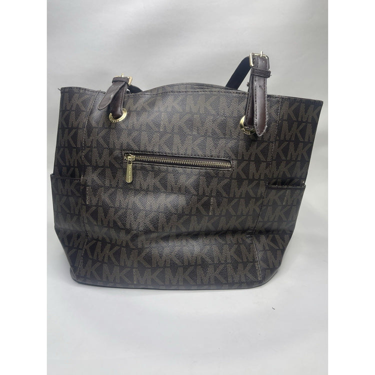 Brown Michael Kors Signature Pebble Leather Logo Monogram Tote