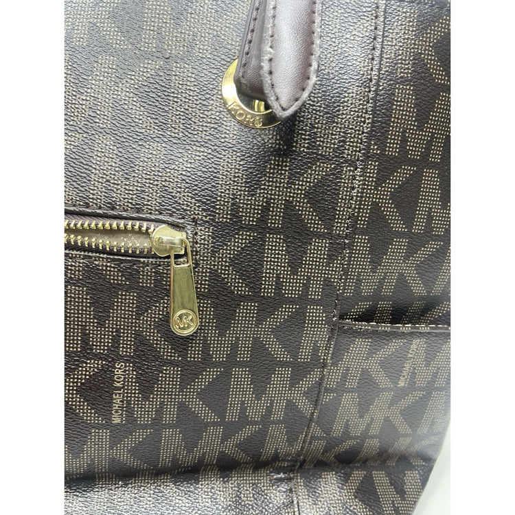 Brown Michael Kors Signature Pebble Leather Logo Monogram Tote