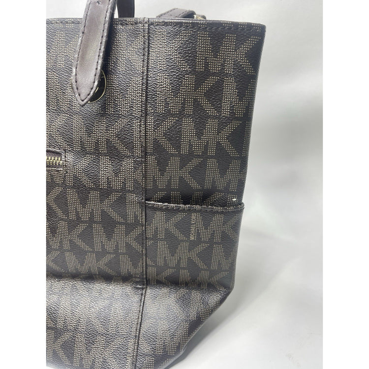 Brown Michael Kors Signature Pebble Leather Logo Monogram Tote