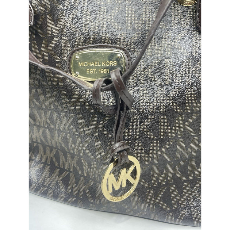 Brown Michael Kors Signature Pebble Leather Logo Monogram Tote