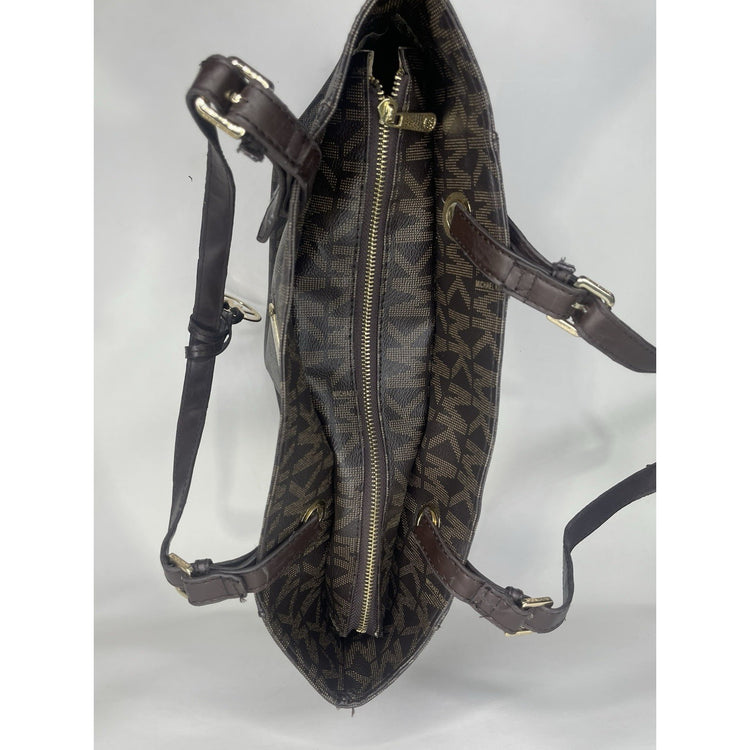 Brown Michael Kors Signature Pebble Leather Logo Monogram Tote