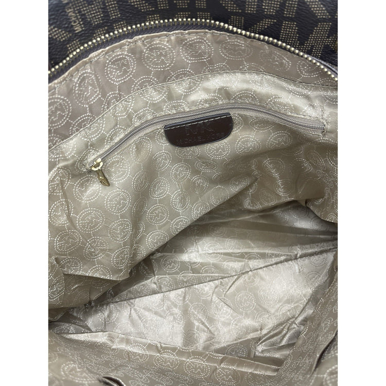 Brown Michael Kors Signature Pebble Leather Logo Monogram Tote