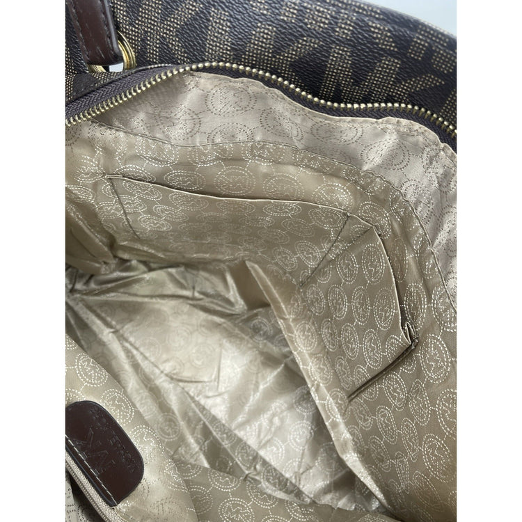 Brown Michael Kors Signature Pebble Leather Logo Monogram Tote