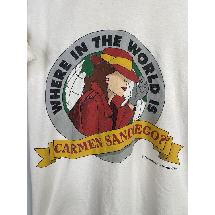 Mens VTG Fruit Of The Loom 1991 “Where In The World Is Carmen Sandiego” Tee Sz S