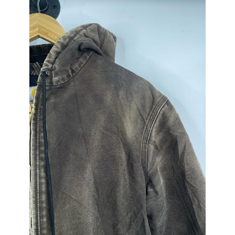 VTG Carhartt J130 CHT Fleece Lined Full Zip Distressed Hooded Jacket Brown 2XL